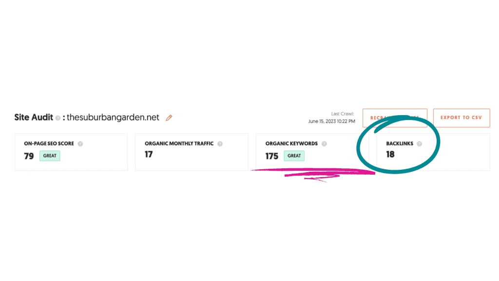 Blog growth report from ubersuggest showing 175 organic keywords and 18 backlinks.
