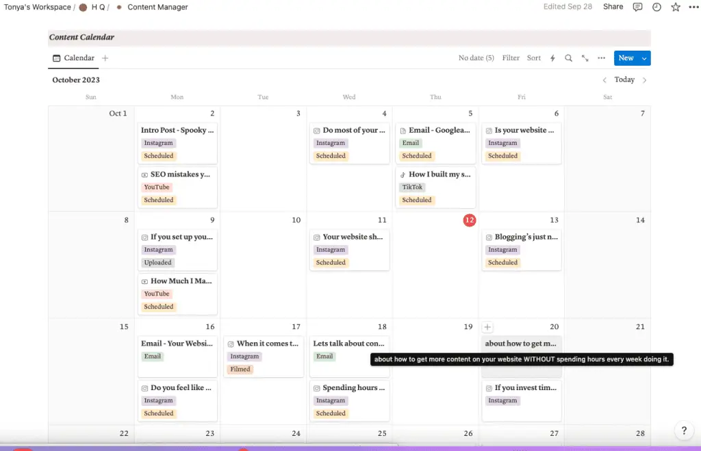 Content Calendar in Notion