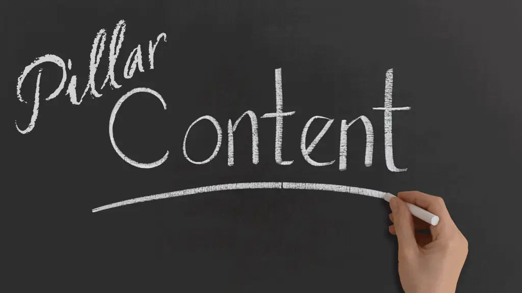 Hand writing Pillar Content on a chalk board in white chalk