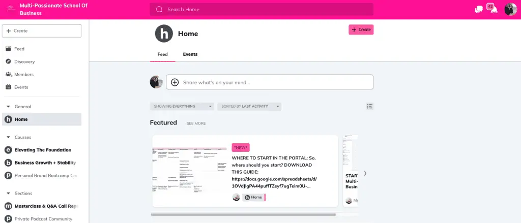 Screenshot of a course/membership hosted inside of Mighty Networks.